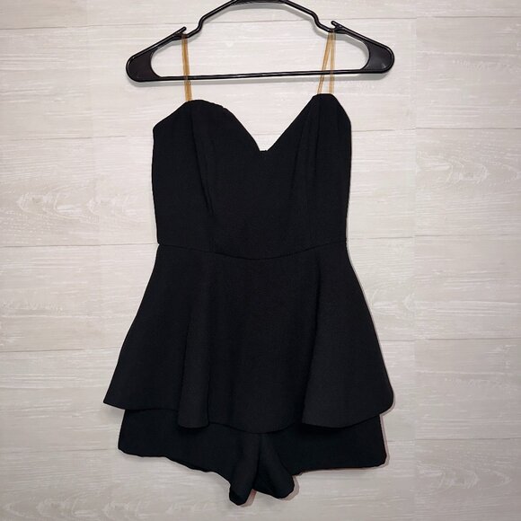 Do + Be Black Strapless Peplum Romper Women’s Small Elegant Party Outfit - Picture 2 of 6
